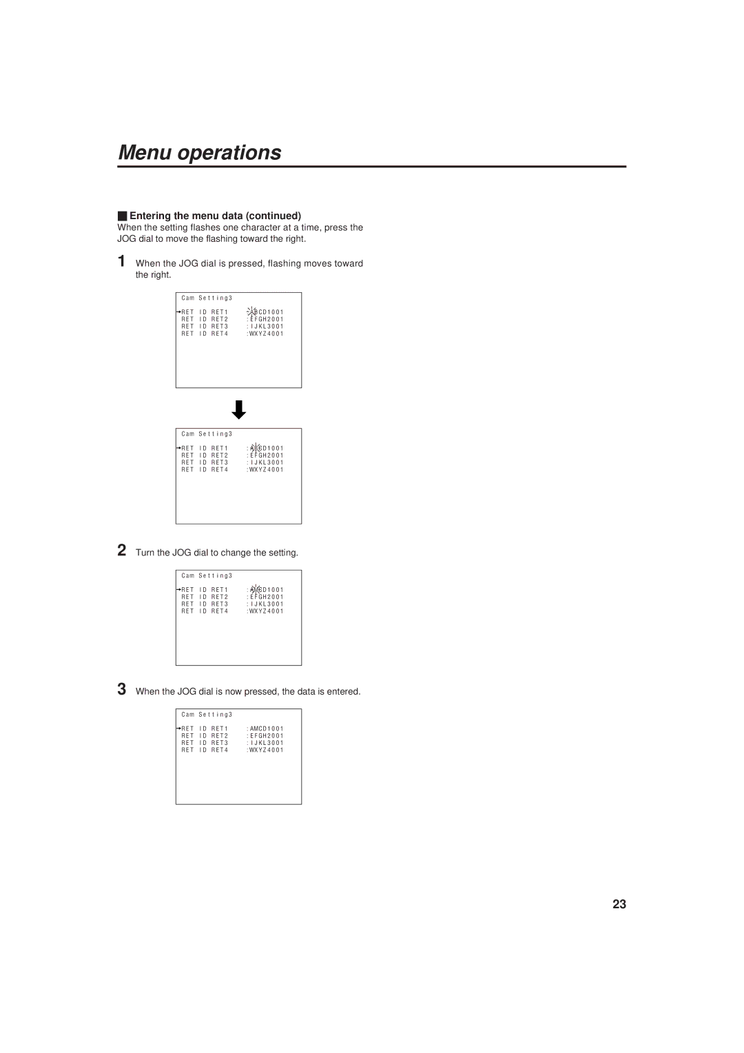 Panasonic AK-HC930 manual When the JOG dial is now pressed, the data is entered 