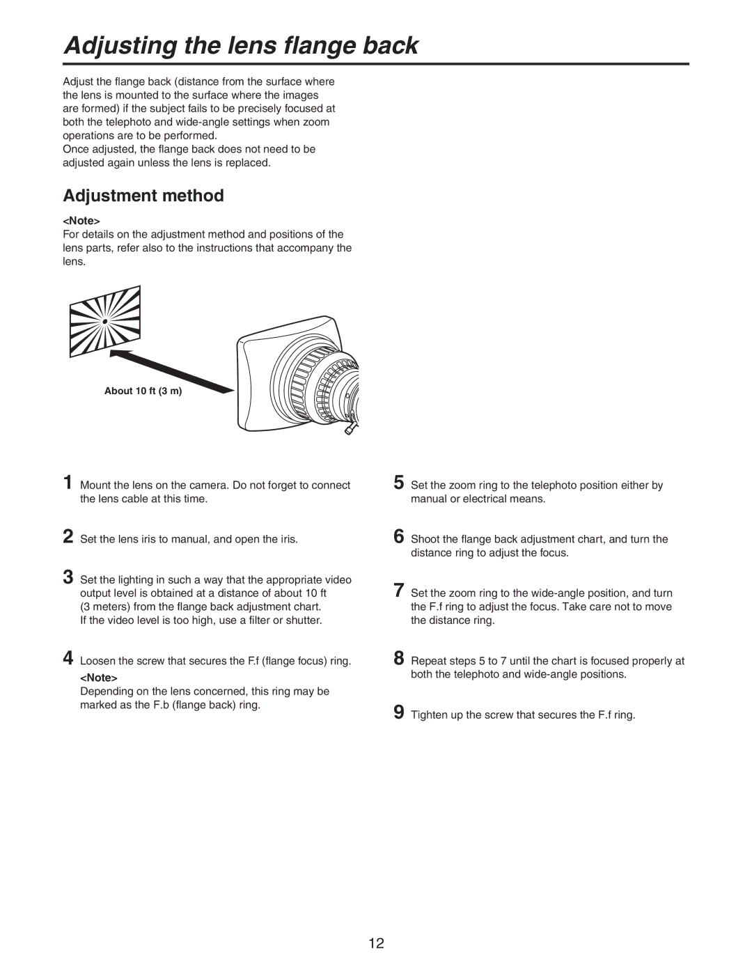 Panasonic AK-HC931BP manual Adjusting the lens flange back, Adjustment method 