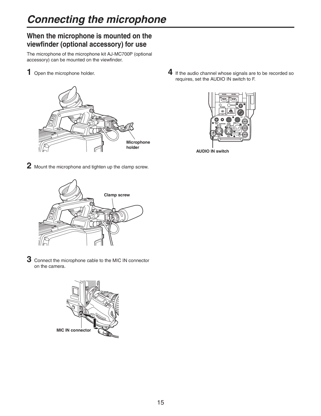 Panasonic AK-HC931BP manual Connecting the microphone 