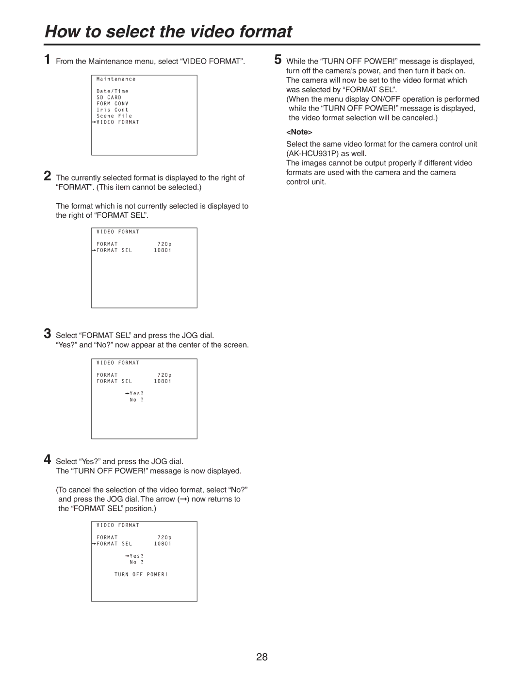 Panasonic AK-HC931BP manual How to select the video format 