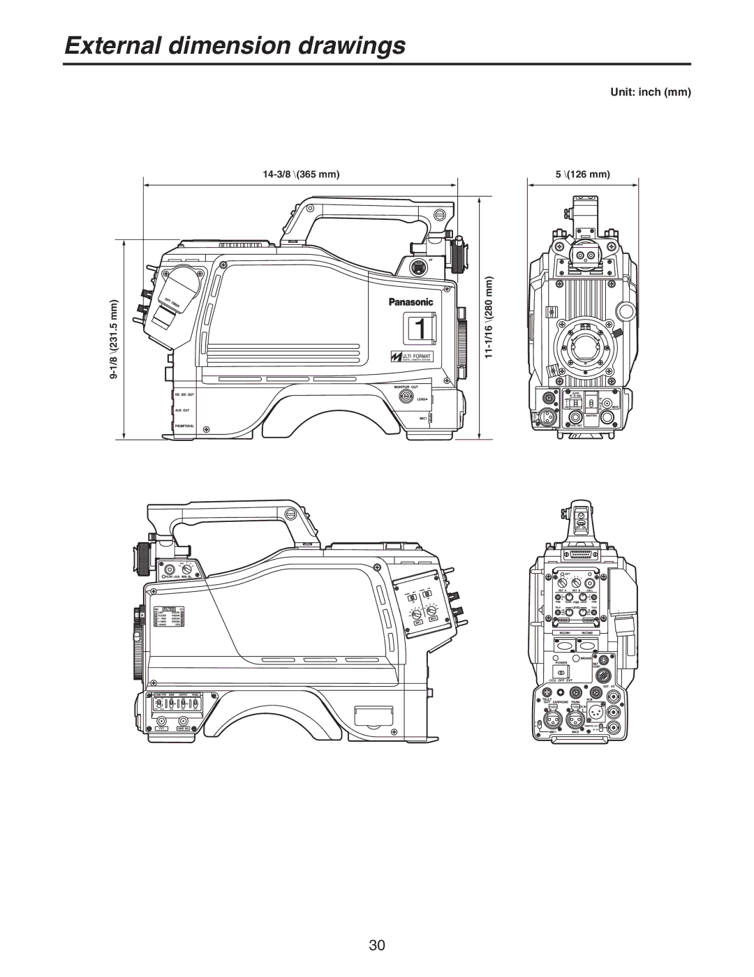 Panasonic AK-HC931BP manual External dimension drawings, Unit inch mm 