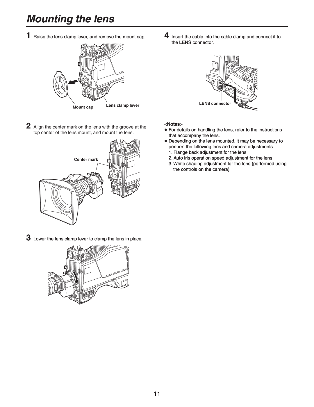Panasonic AK-HC931BP manual Mounting the lens 
