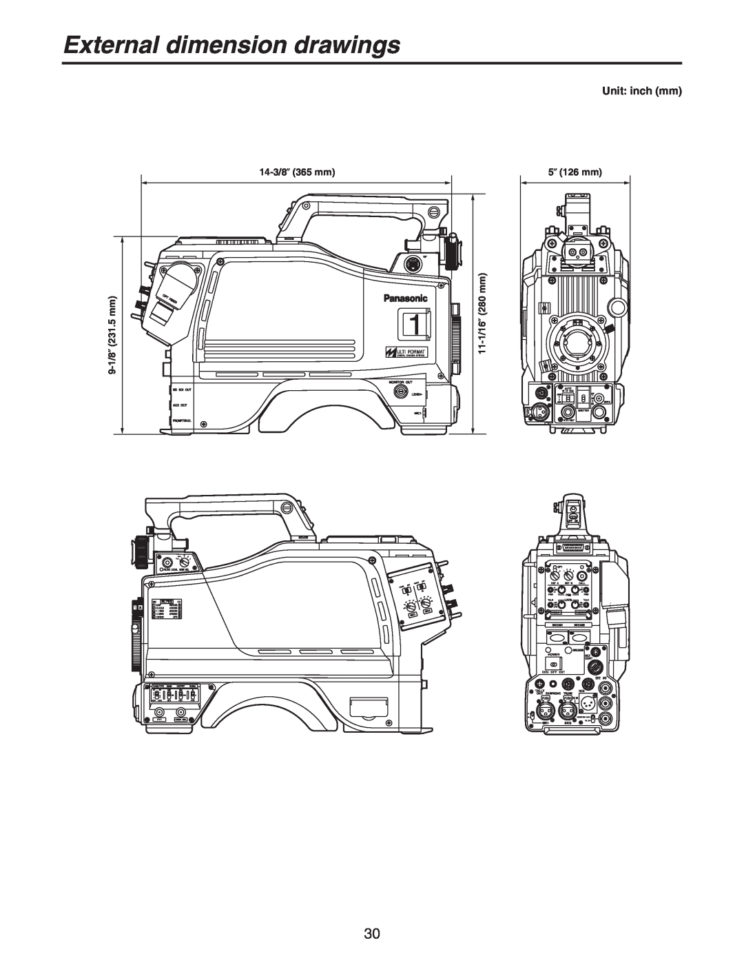 Panasonic AK-HC931BP manual External dimension drawings, Unit inch mm 
