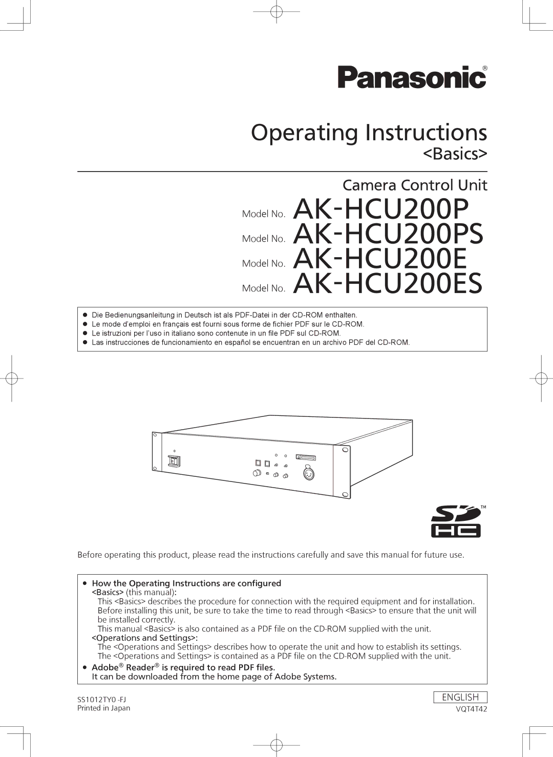 Panasonic operating instructions AK-HCU200P AK-HCU200PS AK-HCU200E AK-HCU200ES 