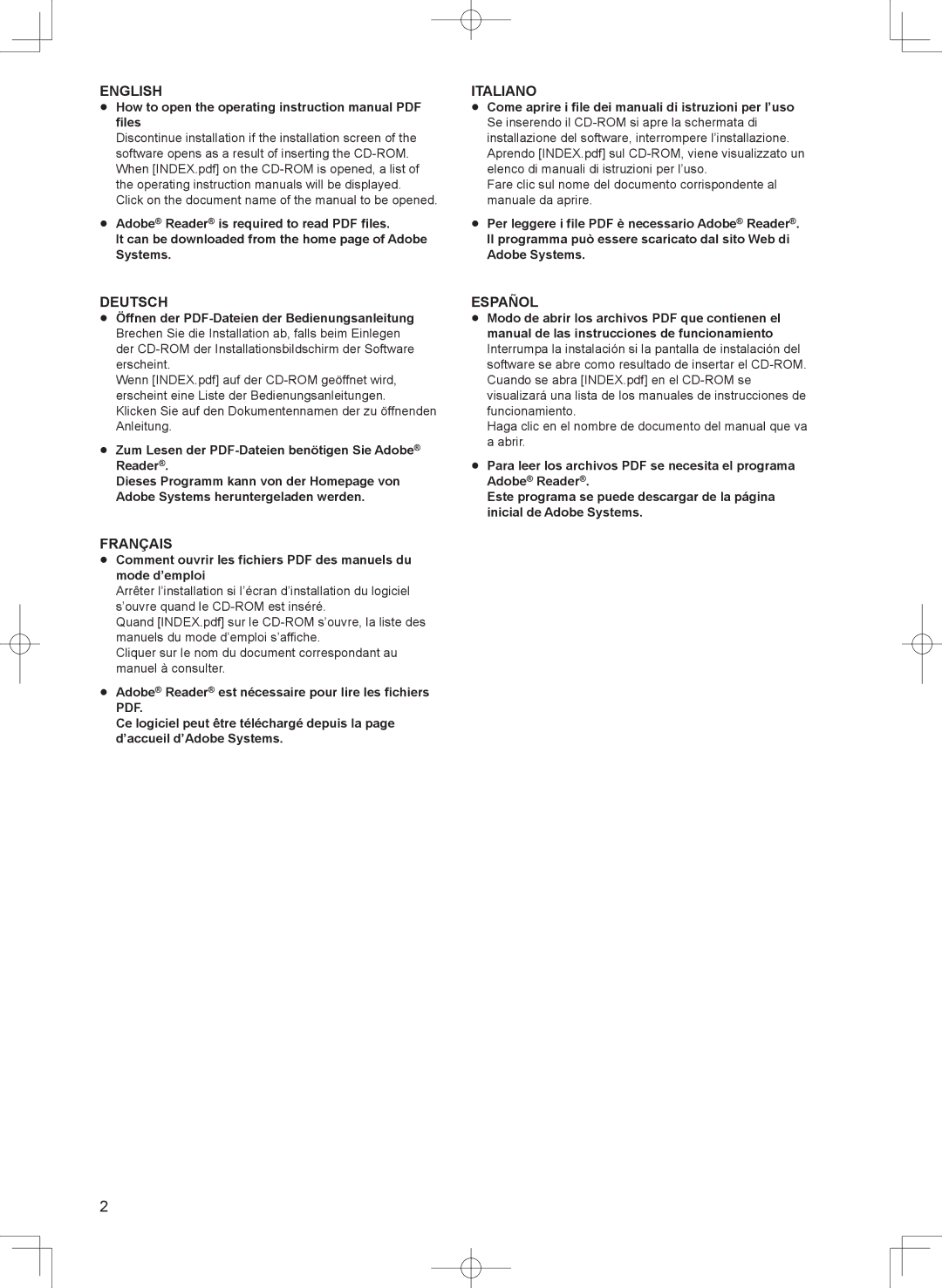 Panasonic AK-HCU200PS, AK-HCU200ES operating instructions It can be downloaded from the home page of Adobe Systems 