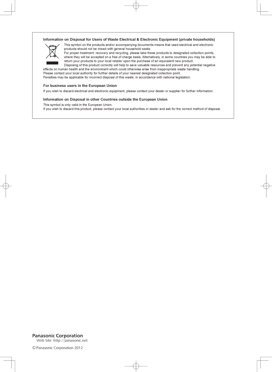 Panasonic AK-HCU200PS, AK-HCU200ES operating instructions For business users in the European Union 