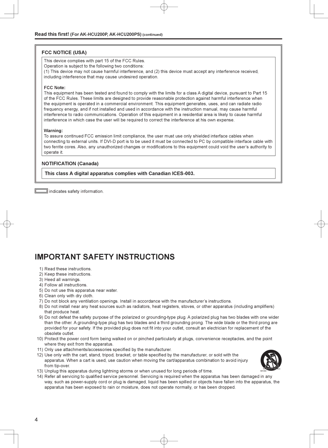 Panasonic AK-HCU200ES operating instructions Read this first! For AK-HCU200P, AK-HCU200PS, FCC Note 