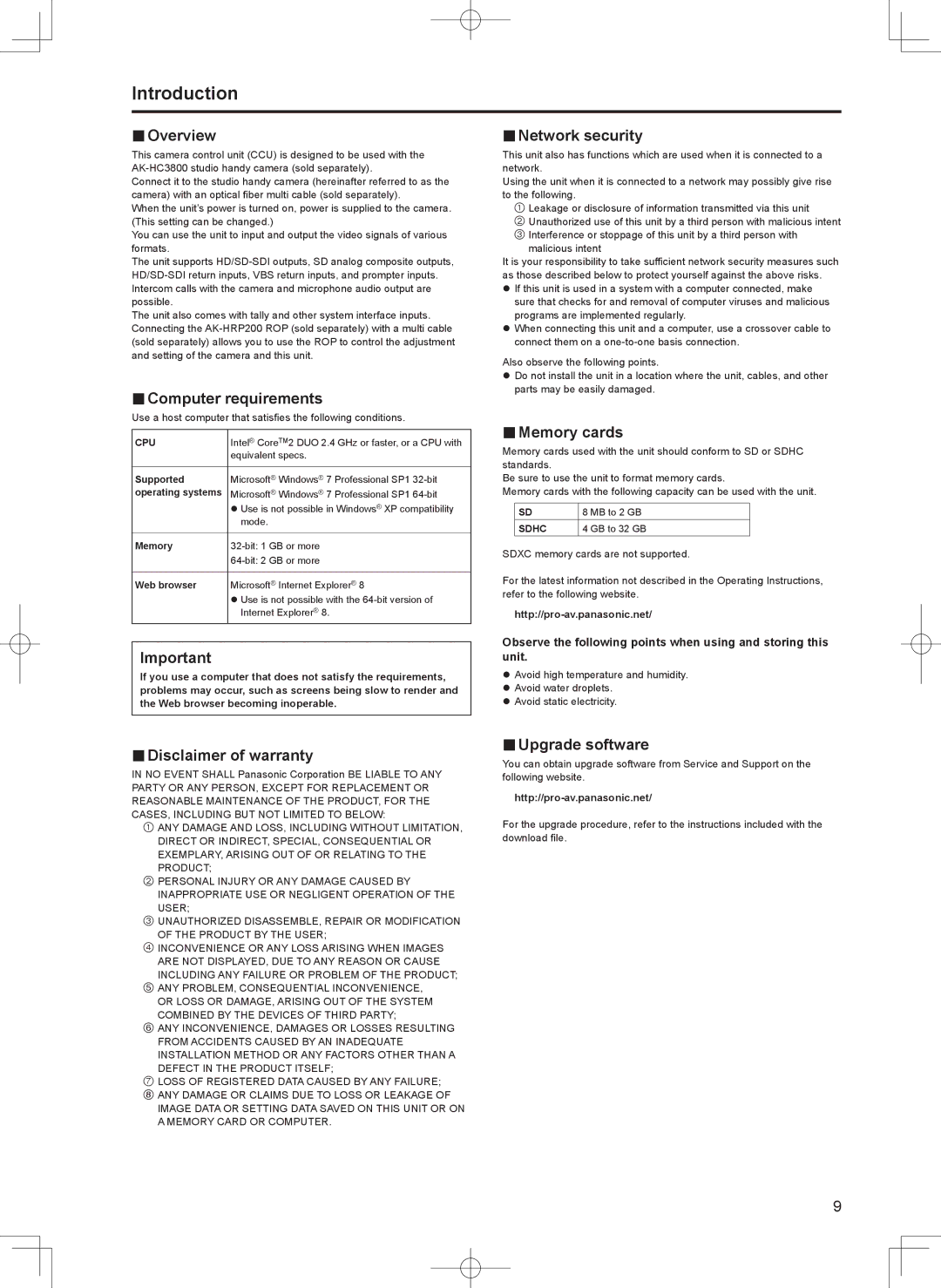 Panasonic AK-HCU200PS, AK-HCU200ES operating instructions Introduction, Http//pro-av.panasonic.net 