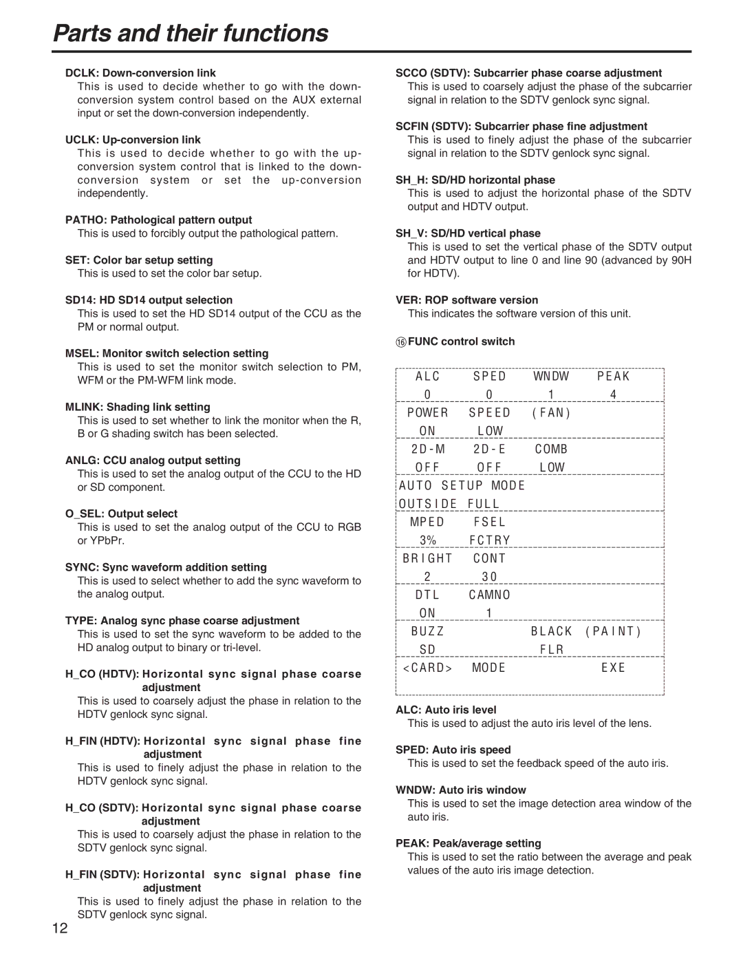 Panasonic AK-HRP931P manual ALC Sped 