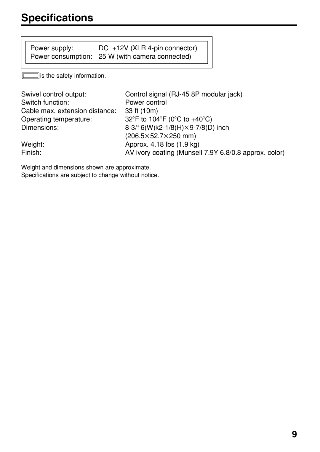 Panasonic AK-HTF900P manual Specifications 