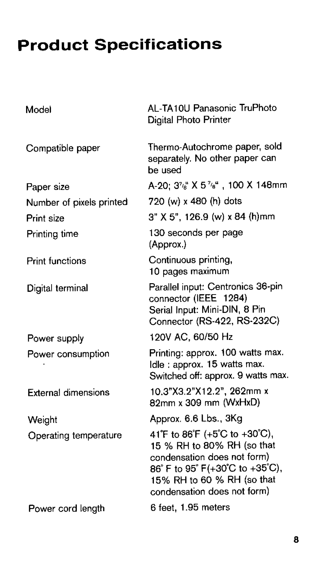 Panasonic AL-TA10U manual 