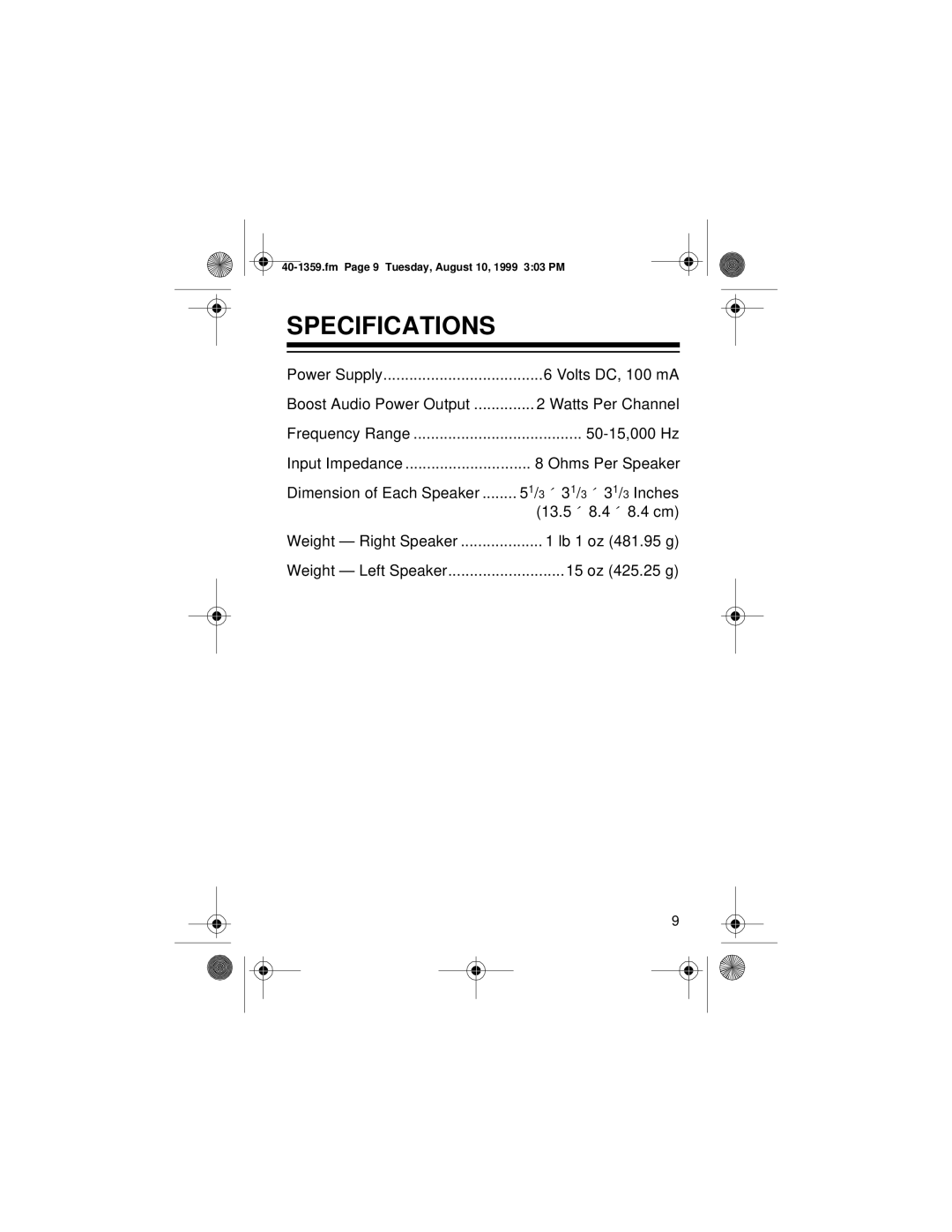 Panasonic AMX 2 owner manual Specifications, 15 oz 425.25 g 