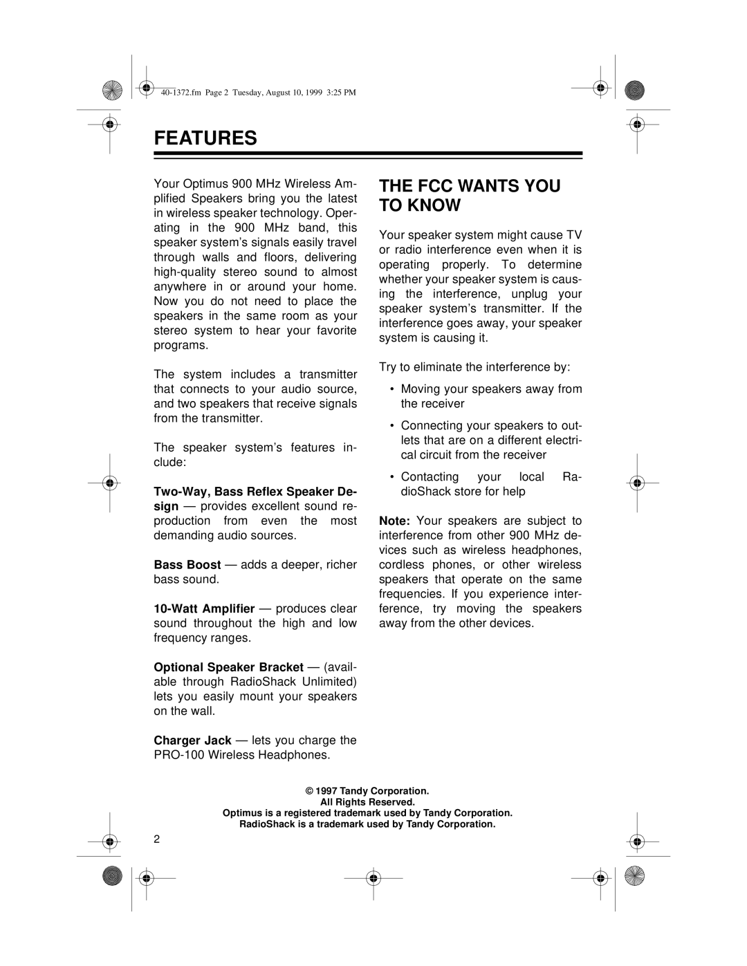 Panasonic AMX-25 owner manual Features, FCC Wants YOU to Know 