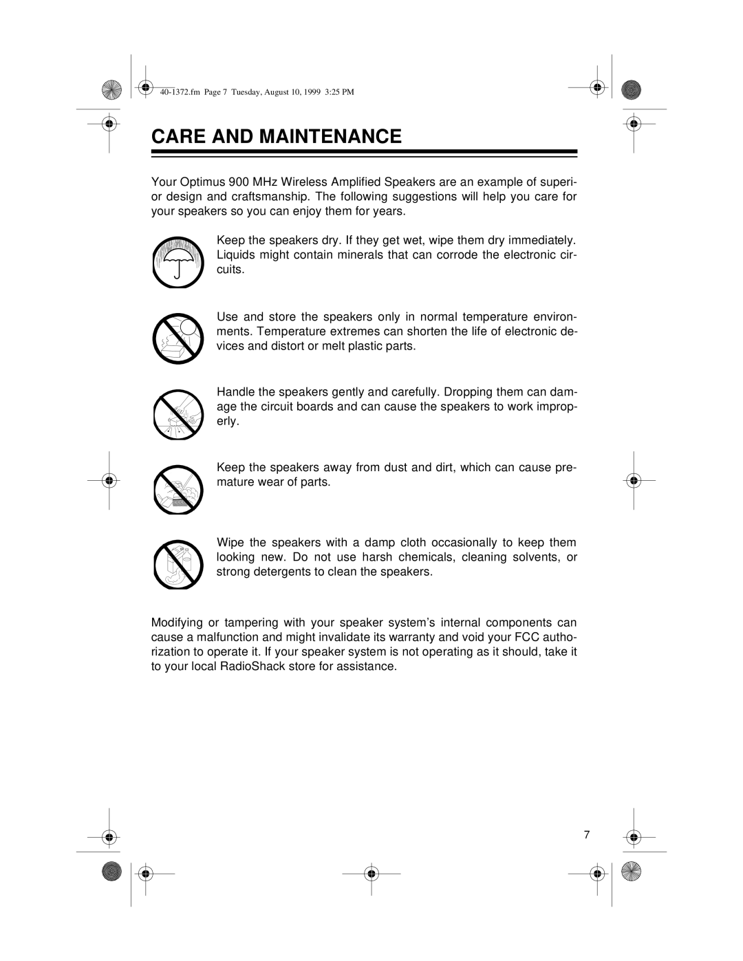 Panasonic AMX-25 owner manual Care and Maintenance 