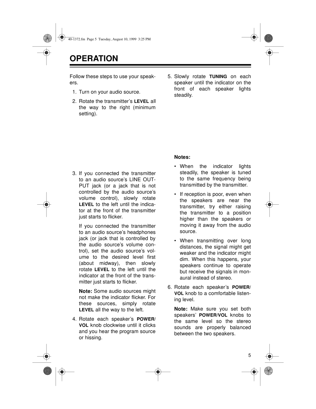 Panasonic AMX-25 owner manual Operation 