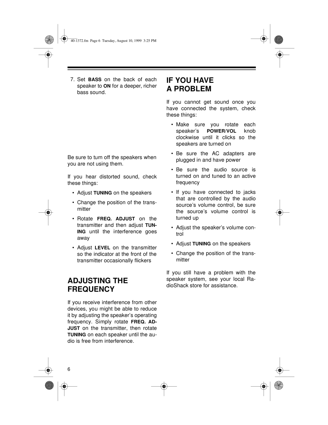 Panasonic AMX-25 owner manual Adjusting The Frequency, If You Have A Problem 