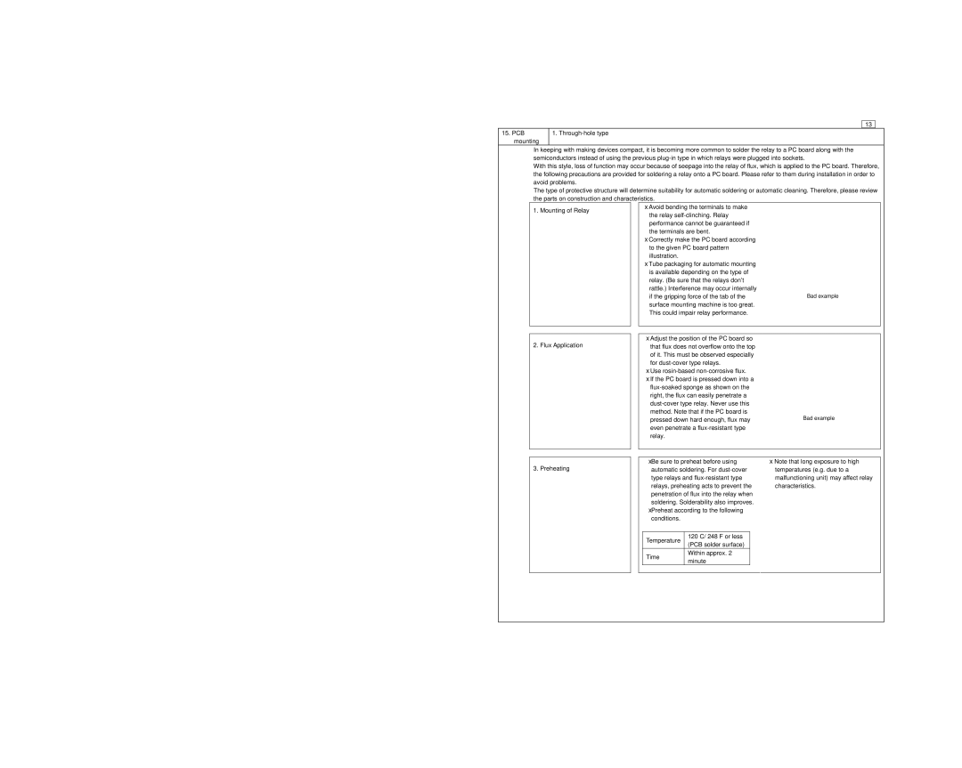 Panasonic ASCT1F46E manual Mounting of Relay, Flux Application 