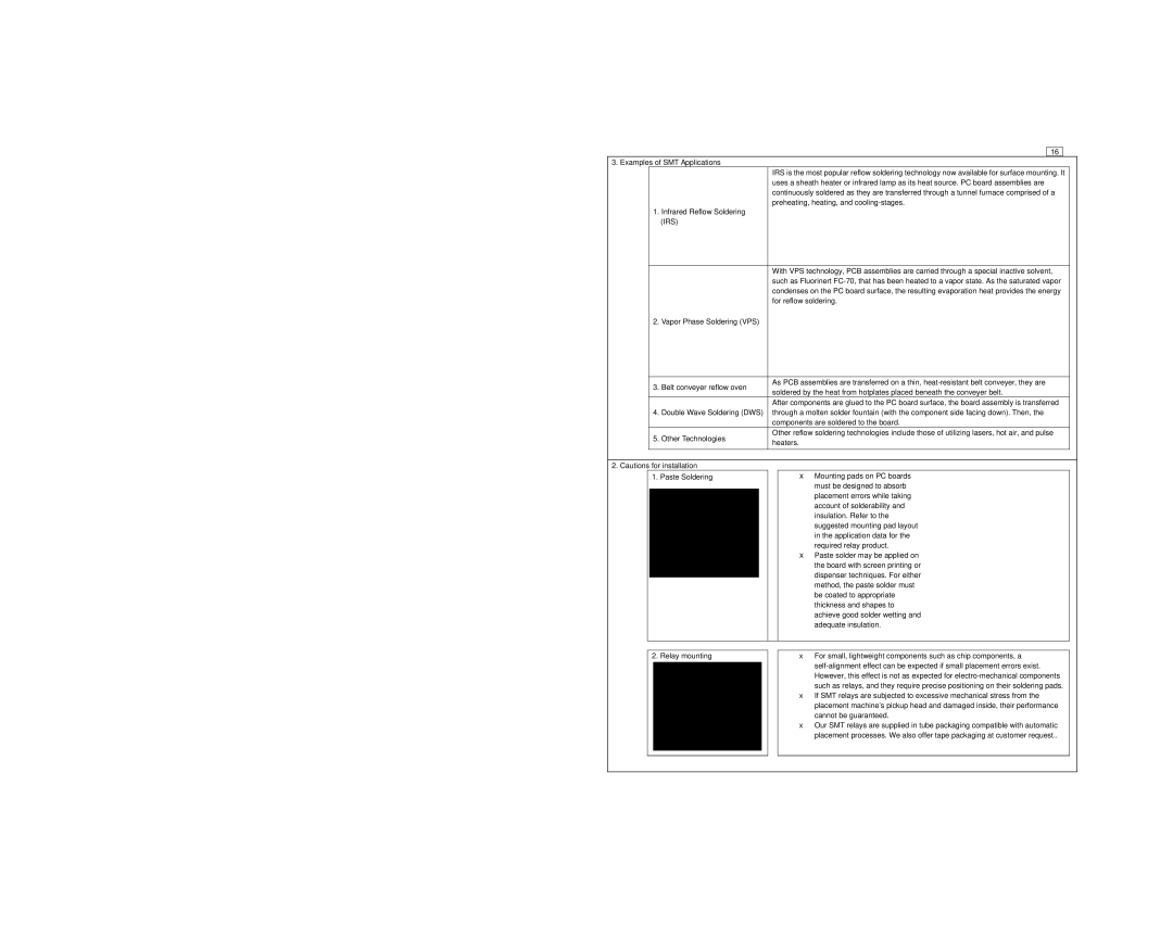 Panasonic ASCT1F46E manual Examples of SMT Applications, Paste Soldering, Relay mounting 