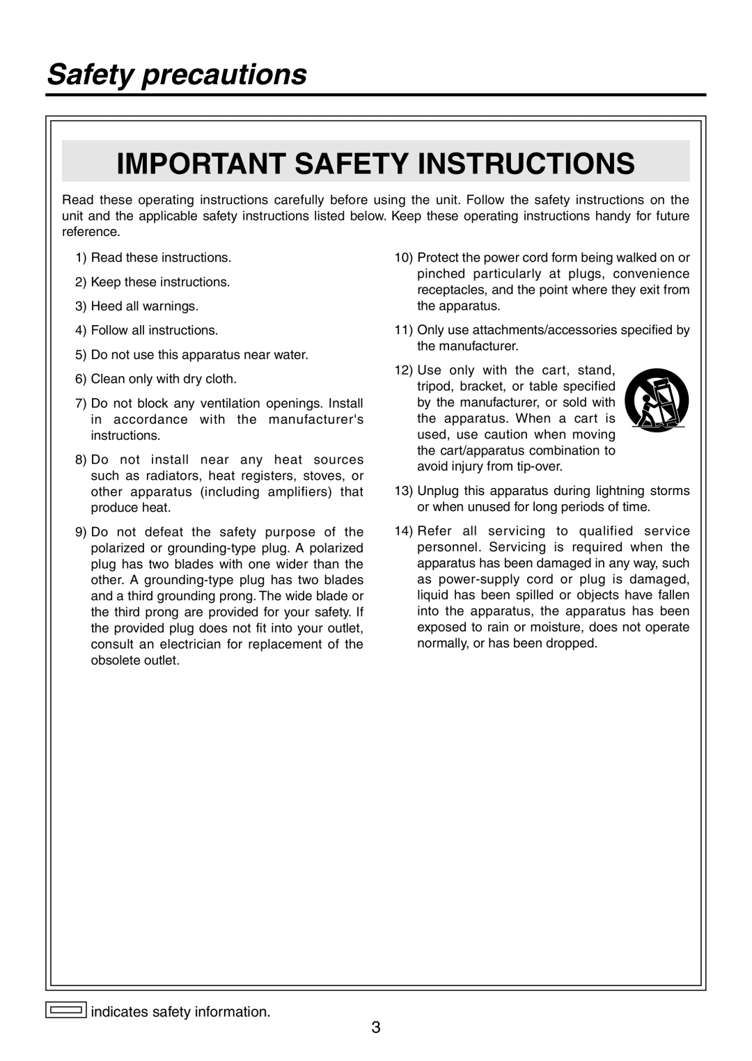 Panasonic AV-HS300 manual Important Safety Instructions 