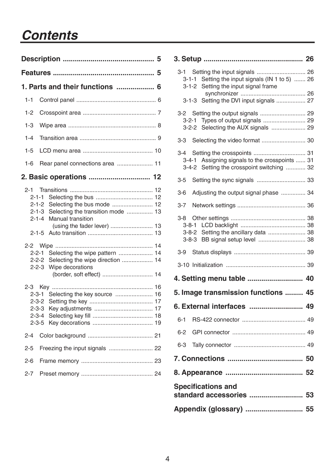 Panasonic AV-HS300 manual Contents 