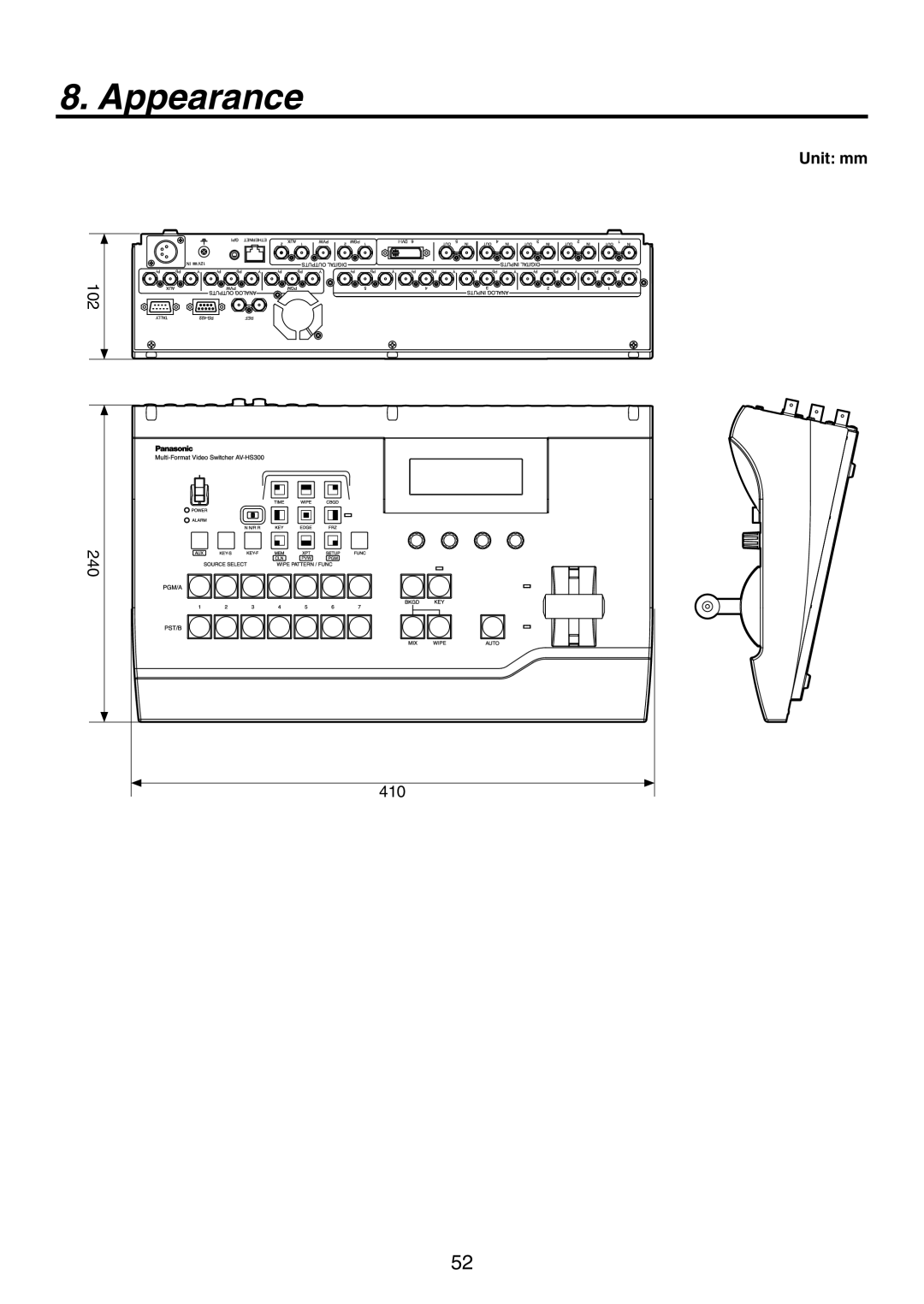 Panasonic AV-HS300 manual Appearance, Unit mm 