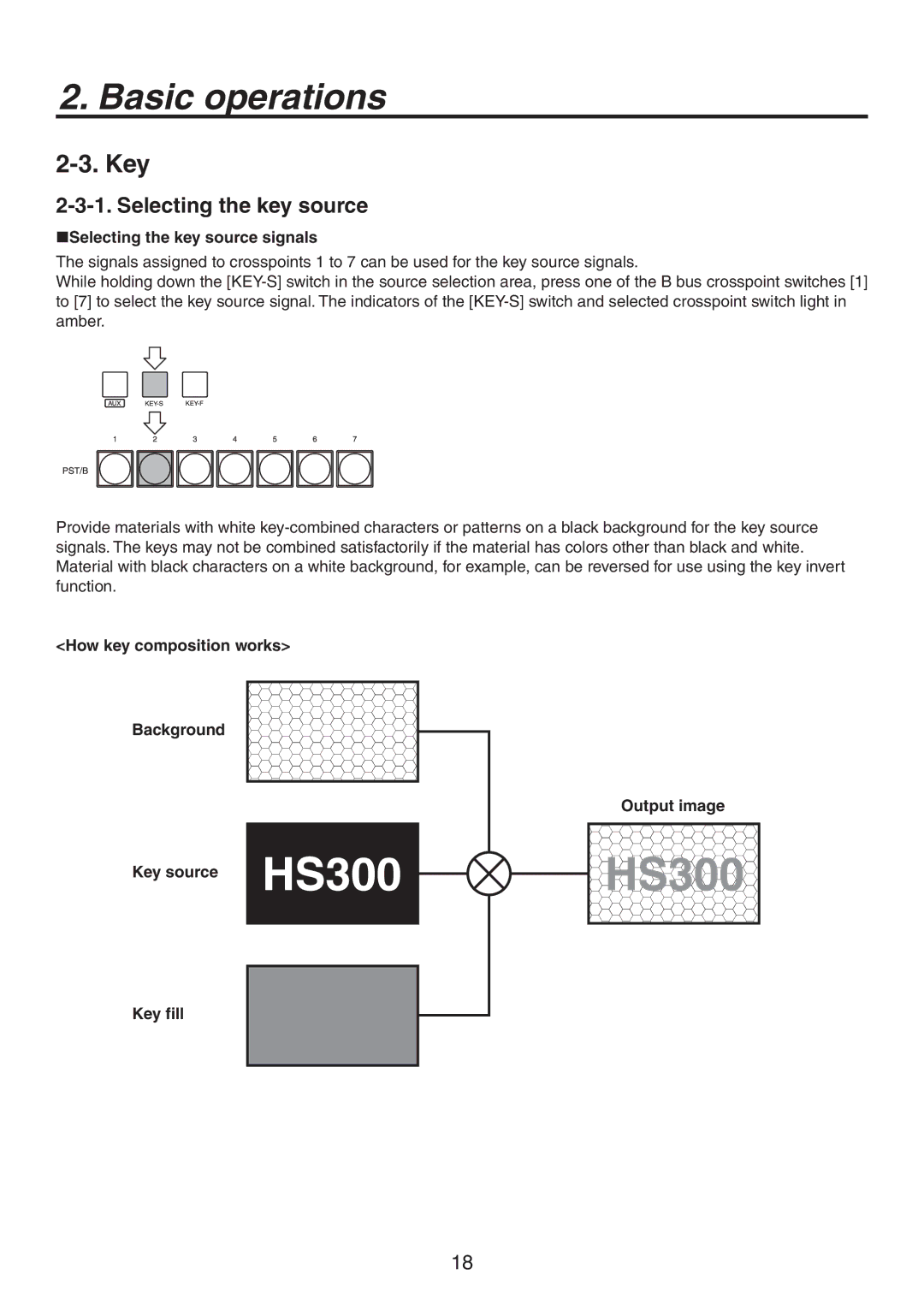 Panasonic AV-HS300G manual Key, Selecting the key source signals 