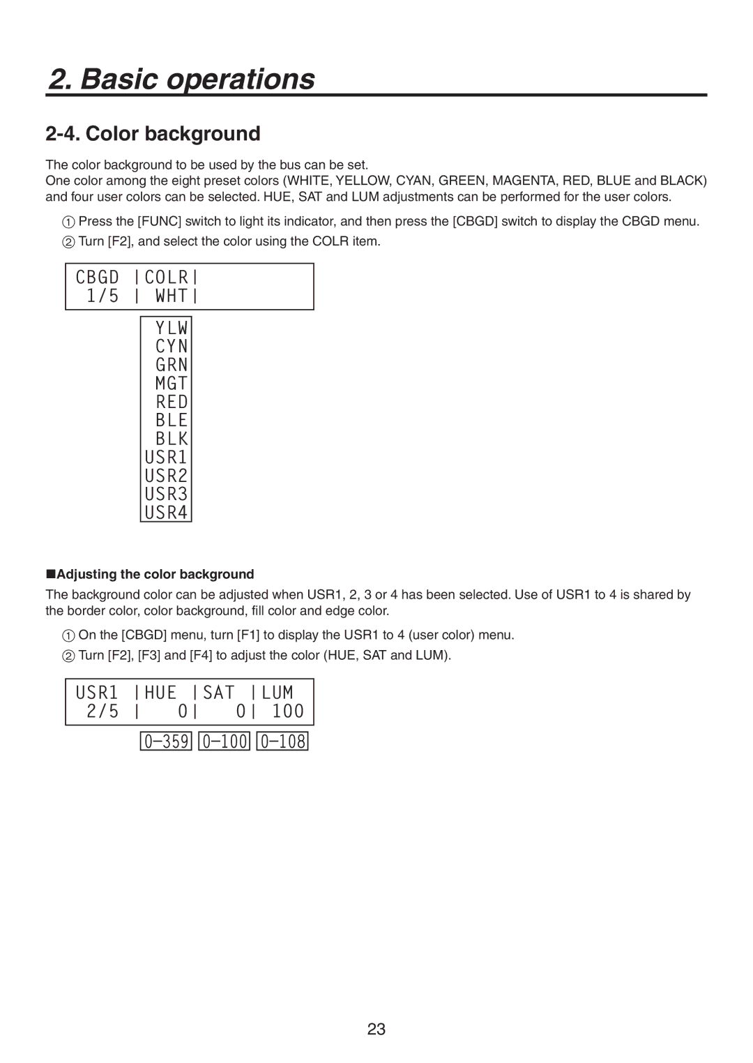 Panasonic AV-HS300G manual Color background, $#% $0-3  85, Adjusting the color background 