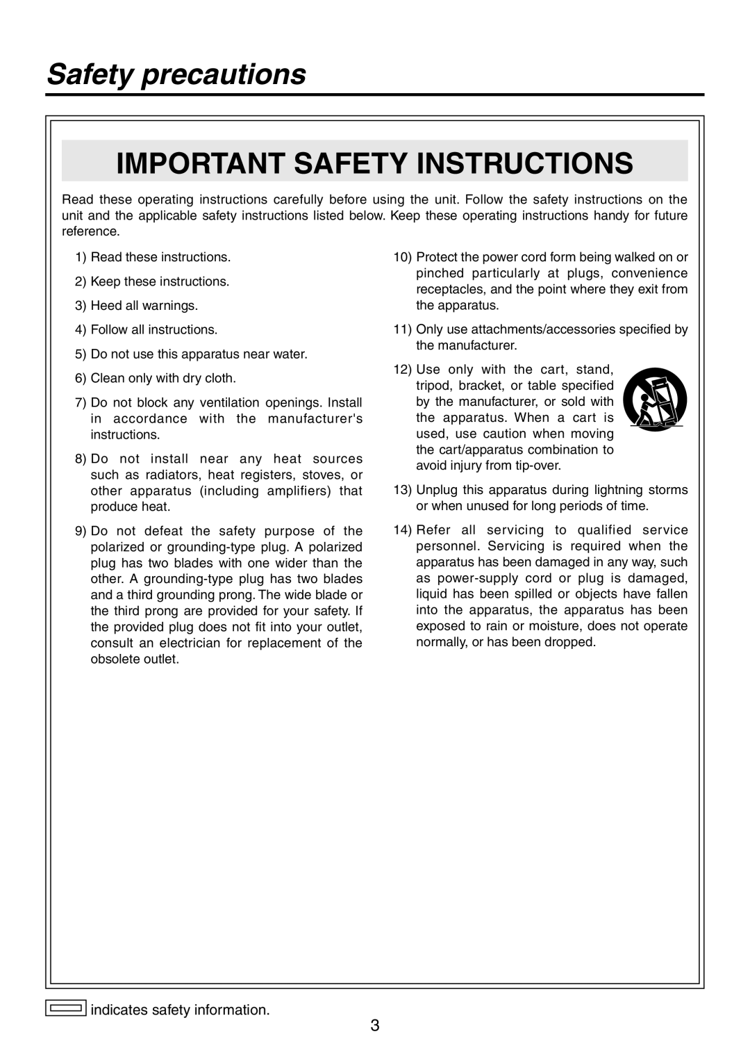 Panasonic AV-HS300G manual Important Safety Instructions 