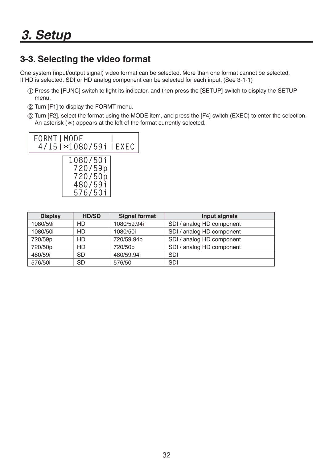 Panasonic AV-HS300G manual Selecting the video format, 03.5, J Q Q J J, Hd/Sd 