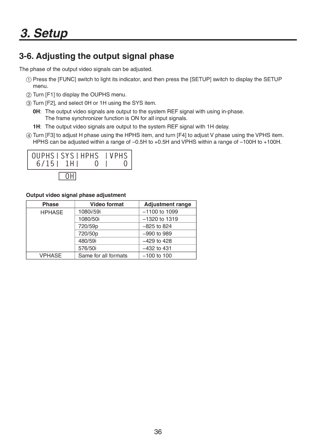 Panasonic AV-HS300G manual Adjusting the output signal phase, 0614 714 