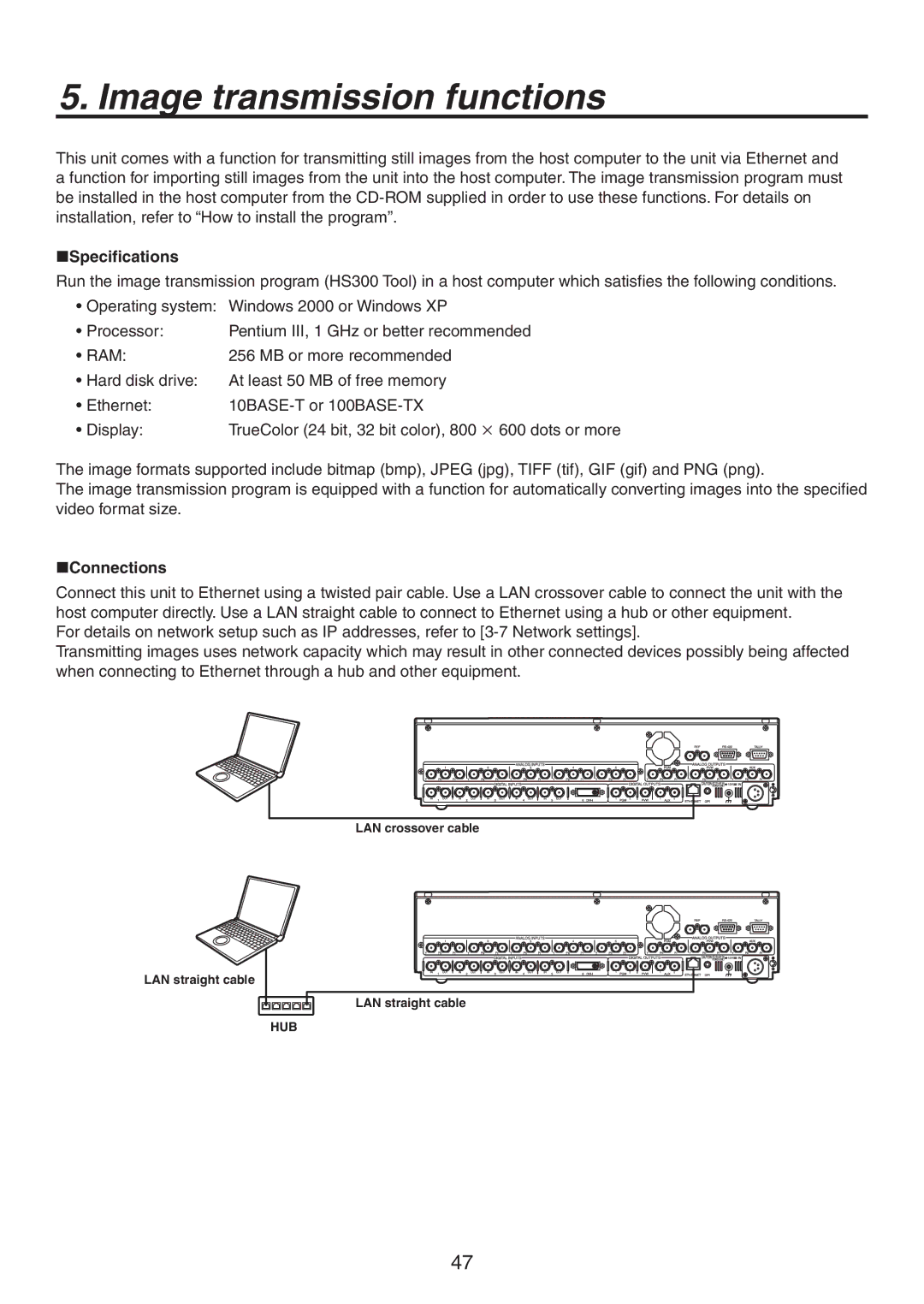 Panasonic AV-HS300G manual Image transmission functions, Specifications, Connections 