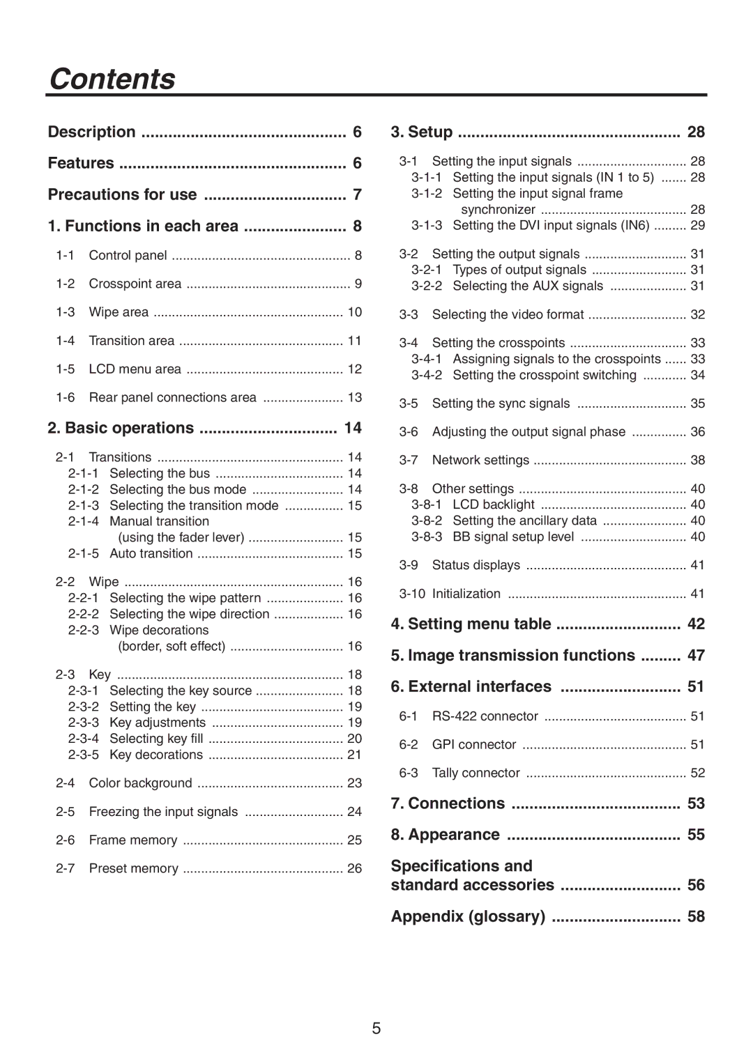 Panasonic AV-HS300G manual Contents 