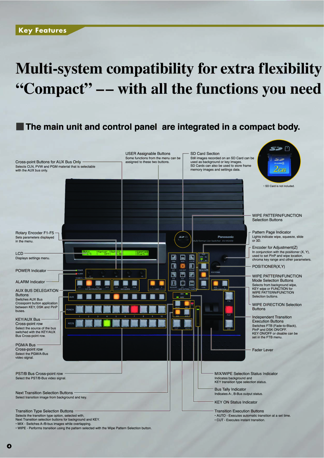 Panasonic AV-HS400 Or3D, Compact -- with all the functions you need, Integratedinacompactbody, Till, WiththeAUXbusonly 