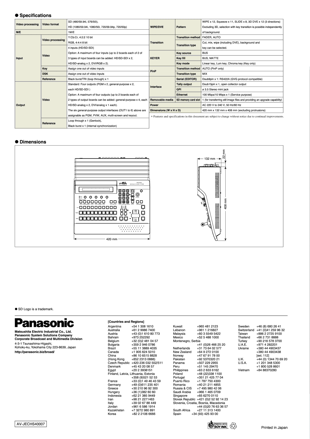 Panasonic AV-HS400 manual 1M/E, AUTOPinPonly, Mm22, EachHD/SD-SDI, Video 