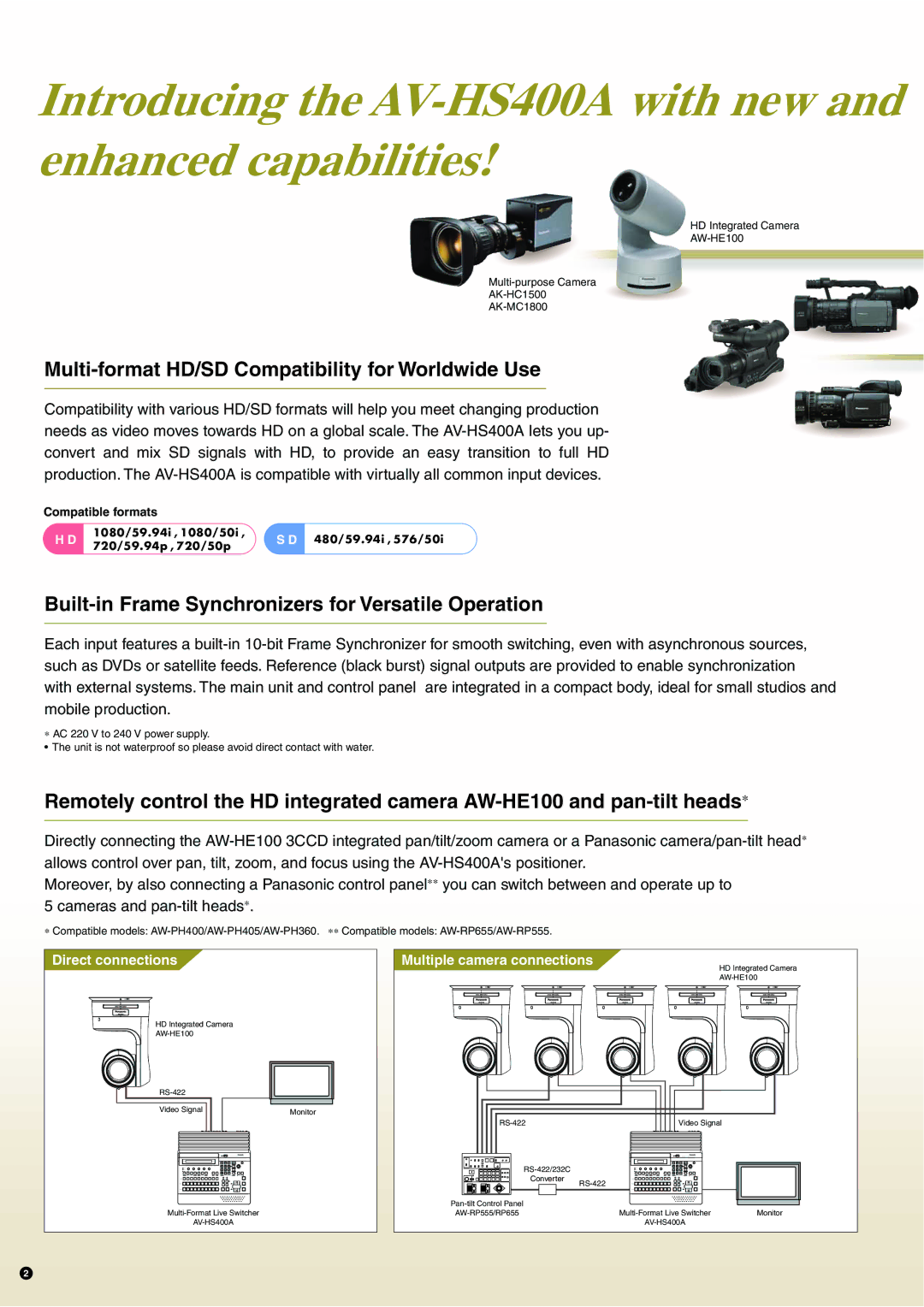 Panasonic AV-HS400A manual Multi-format HD/SD Compatibility for Worldwide Use, Compatible formats 