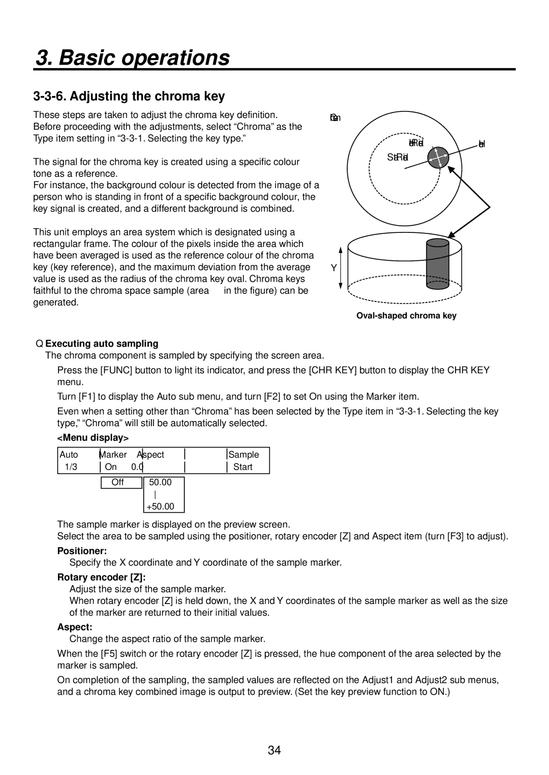 Panasonic AV-HS400AE manual Adjusting the chroma key,  Executing auto sampling, Positioner, Rotary encoder Z, Aspect 