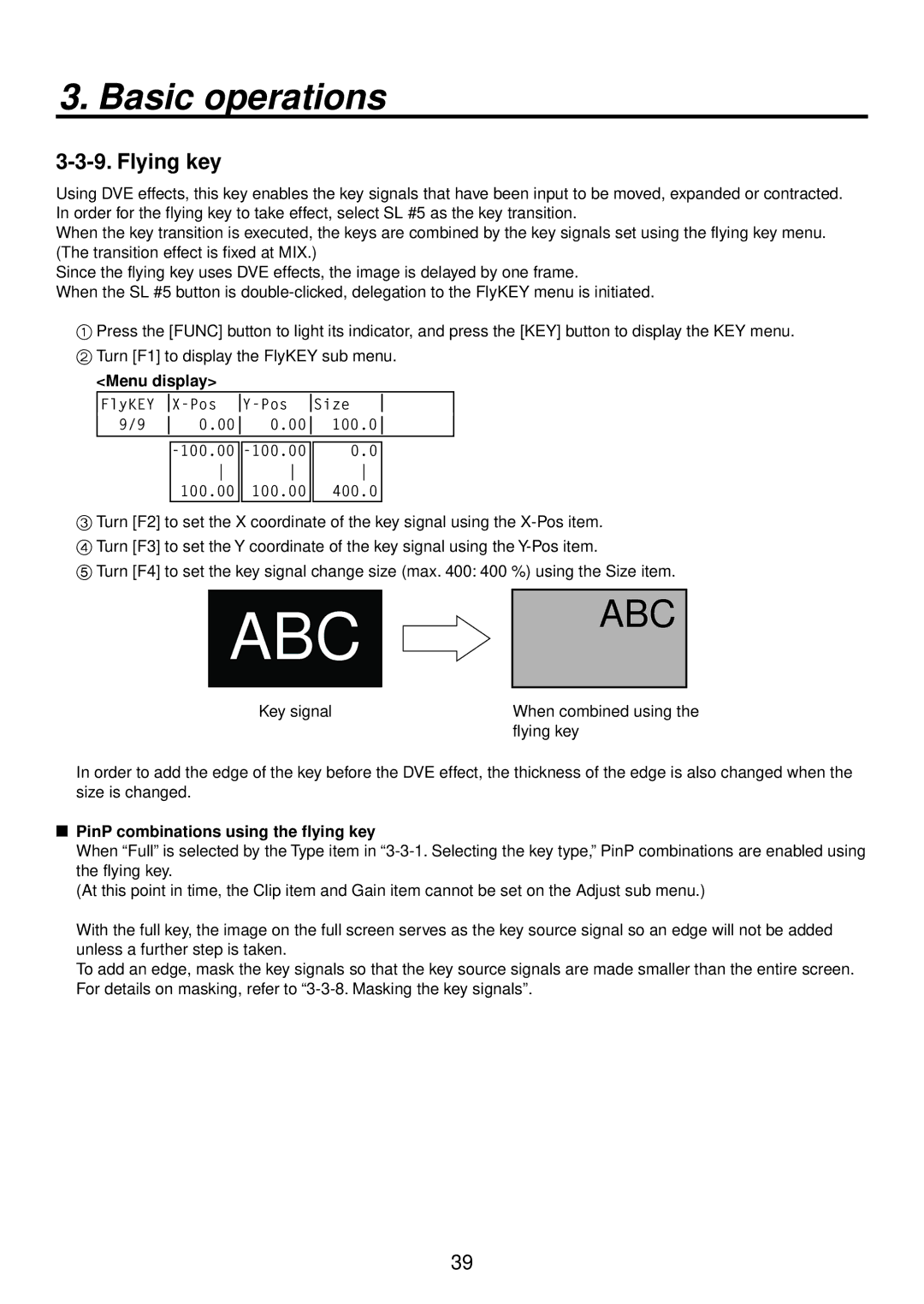 Panasonic AV-HS400AE manual Flying key,  PinP combinations using the flying key 