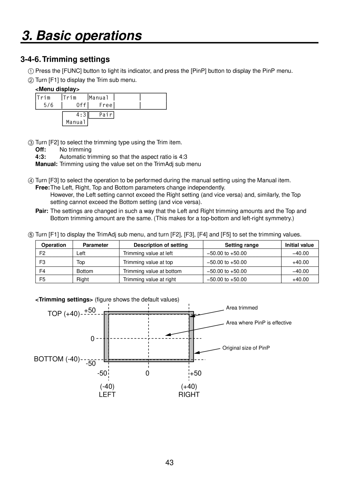 Panasonic AV-HS400AE manual Trimming settings 