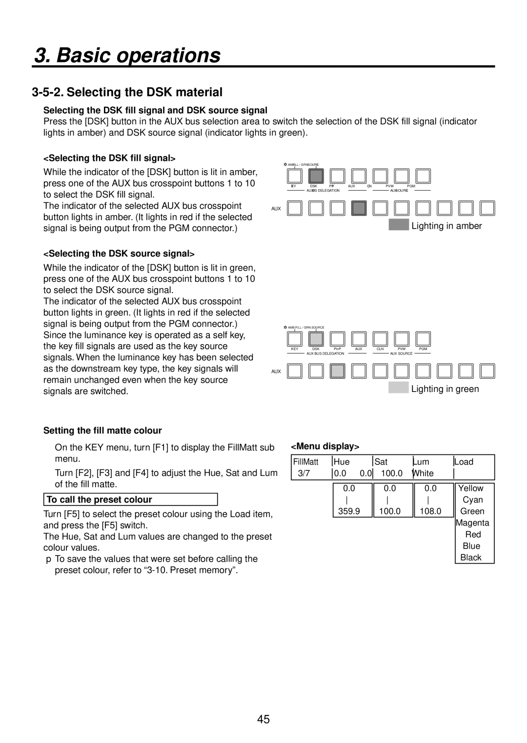 Panasonic AV-HS400AE manual Selecting the DSK material,  Selecting the DSK fill signal and DSK source signal 