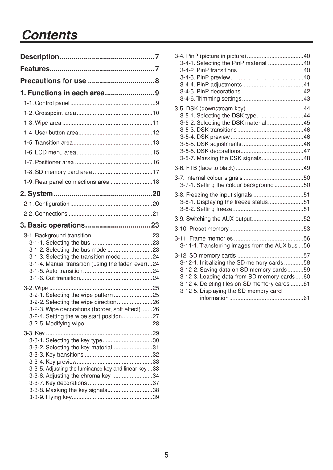 Panasonic AV-HS400AE manual Contents 