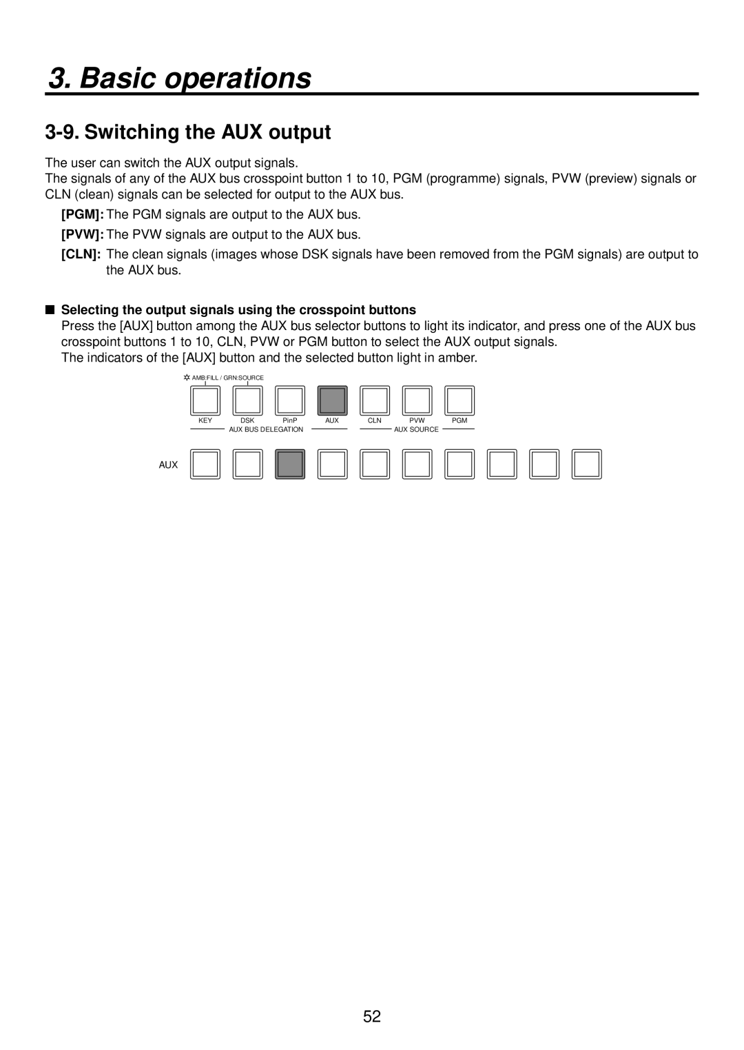 Panasonic AV-HS400AE manual Switching the AUX output,  Selecting the output signals using the crosspoint buttons 