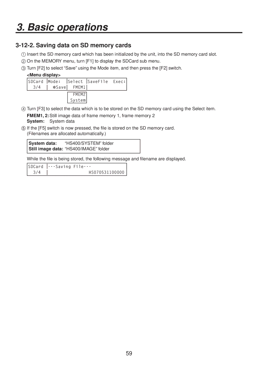 Panasonic AV-HS400AE manual Saving data on SD memory cards 