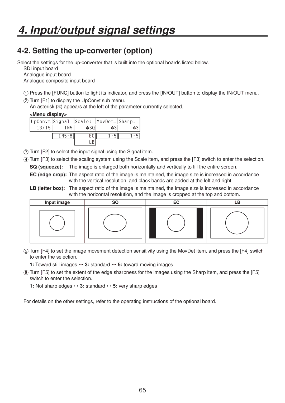 Panasonic AV-HS400AE manual Setting the up-converter option, Input image 