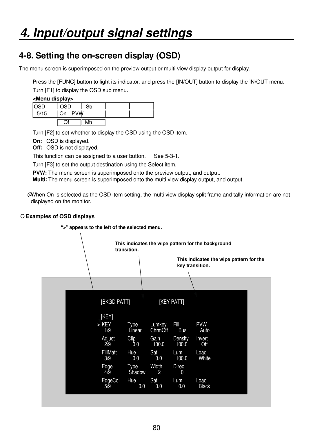 Panasonic AV-HS400AE manual Setting the on-screen display OSD,  Examples of OSD displays 