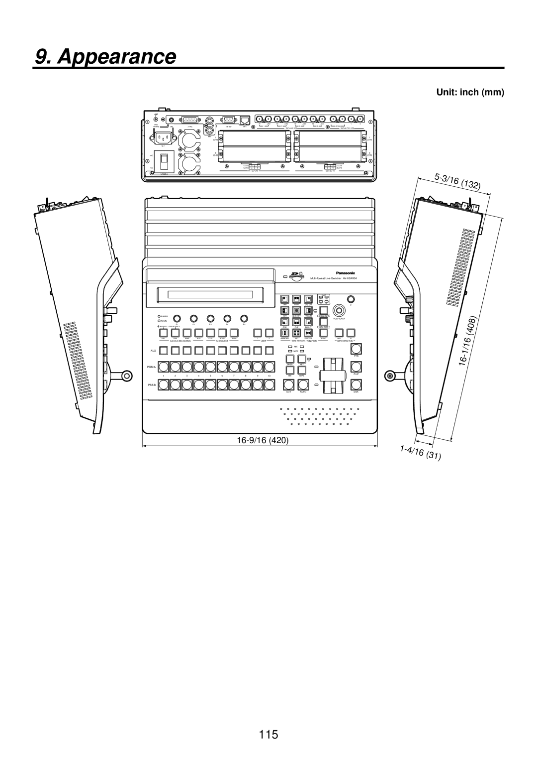 Panasonic AV-HS400AN manual Appearance, Unit inch mm 