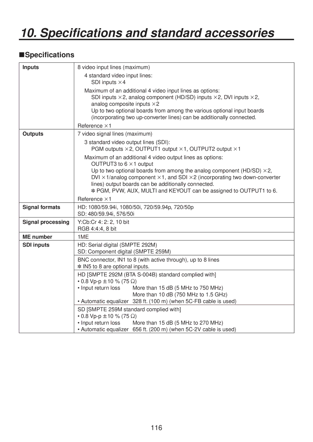 Panasonic AV-HS400AN manual Specifications and standard accessories 