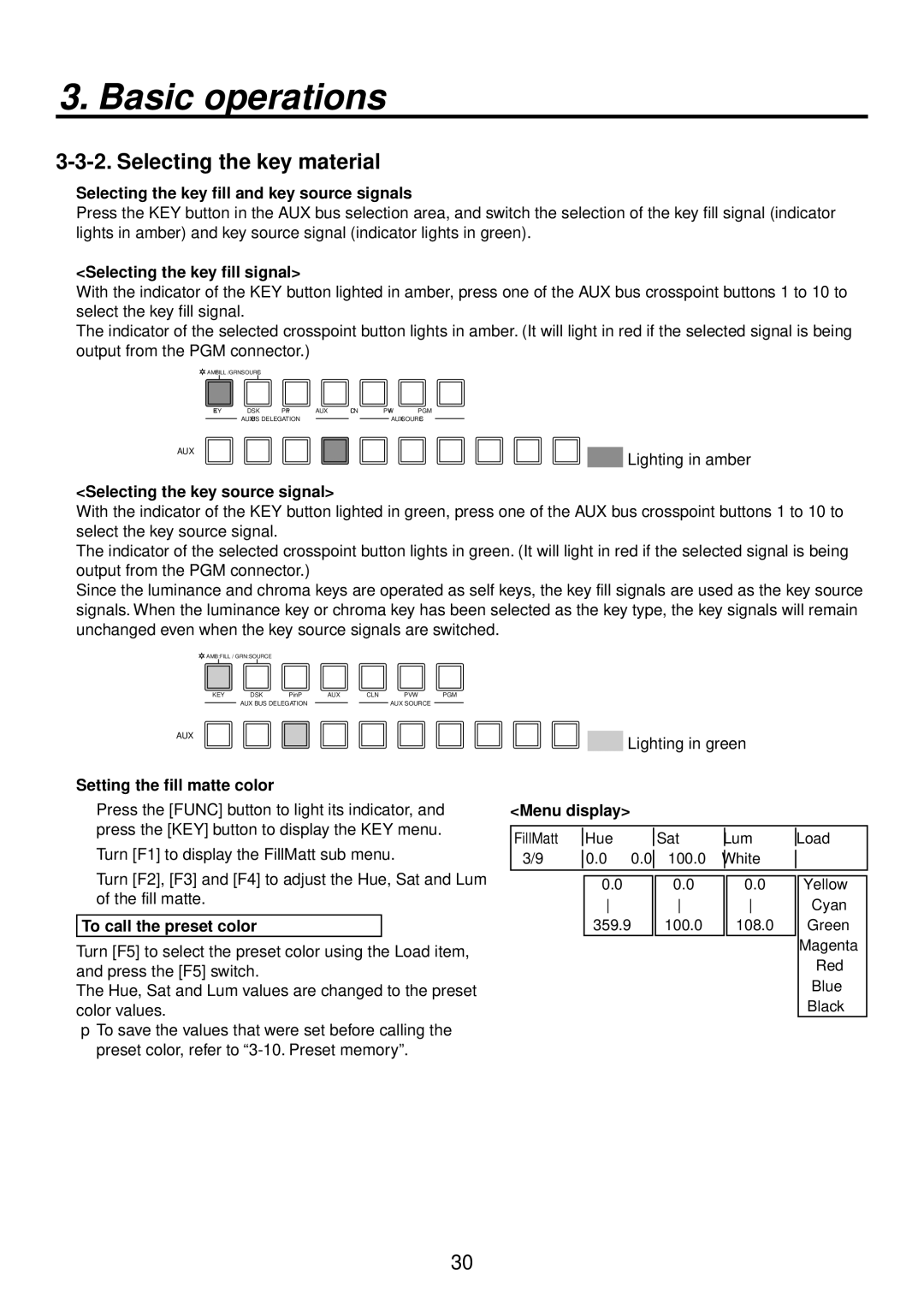 Panasonic AV-HS400AN manual Selecting the key material,  Selecting the key fill and key source signals 