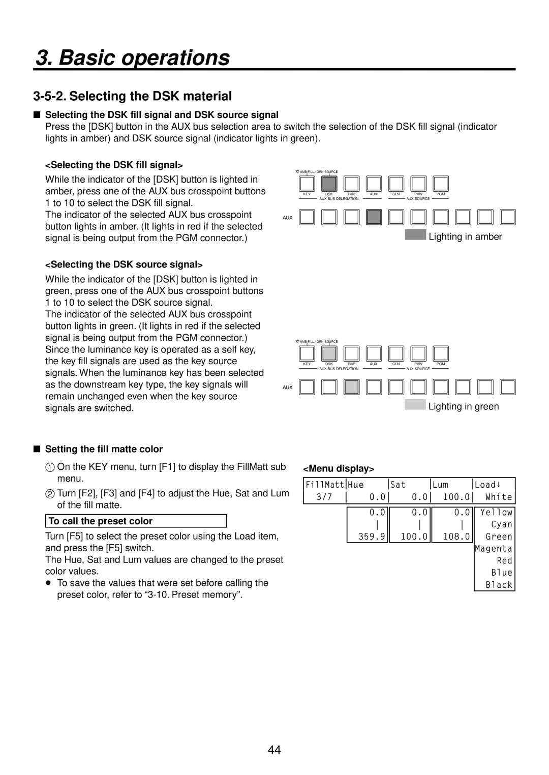 Panasonic AV-HS400AN manual Selecting the DSK material,  Selecting the DSK fill signal and DSK source signal 