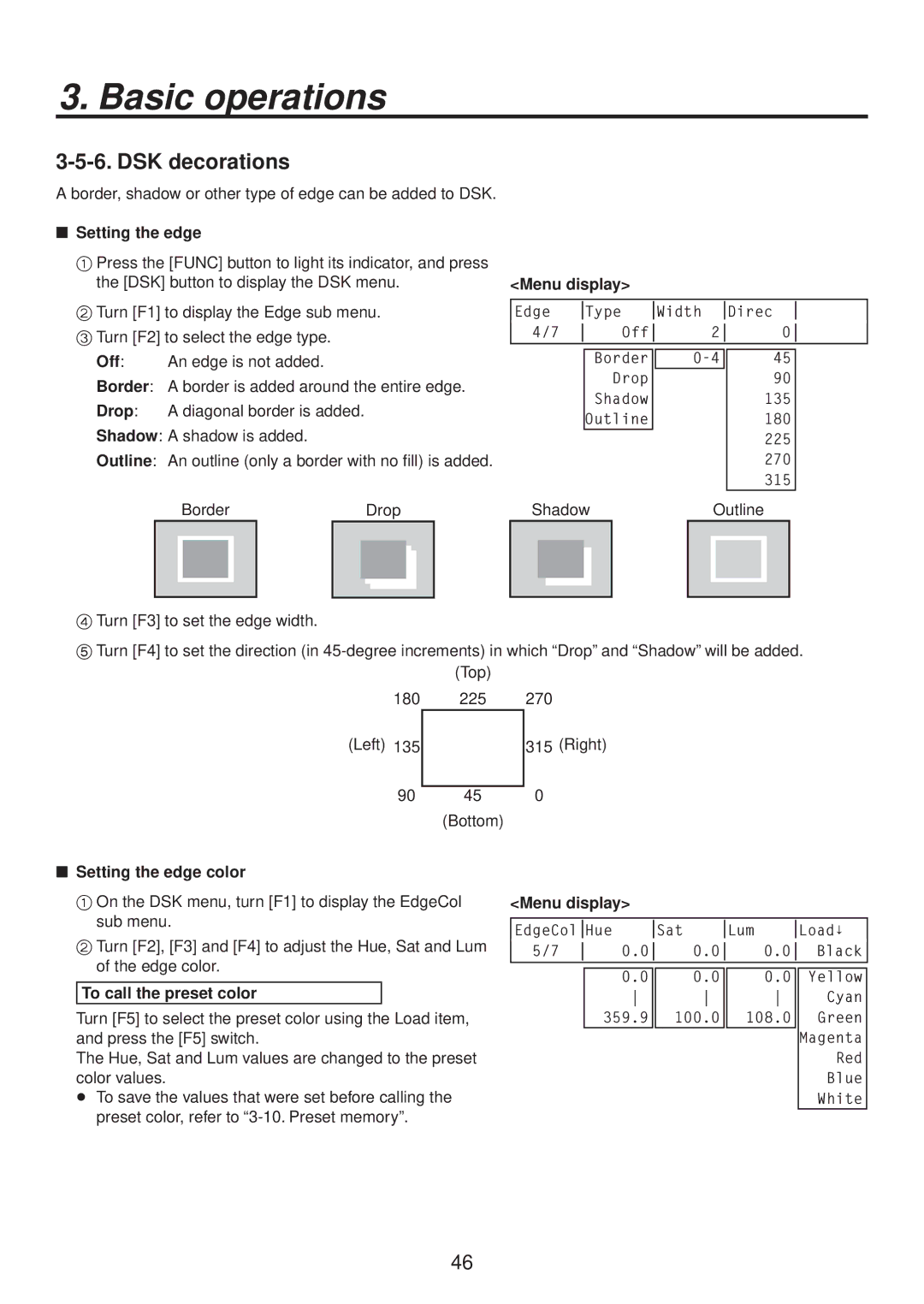 Panasonic AV-HS400AN manual DSK decorations,  Setting the edge 