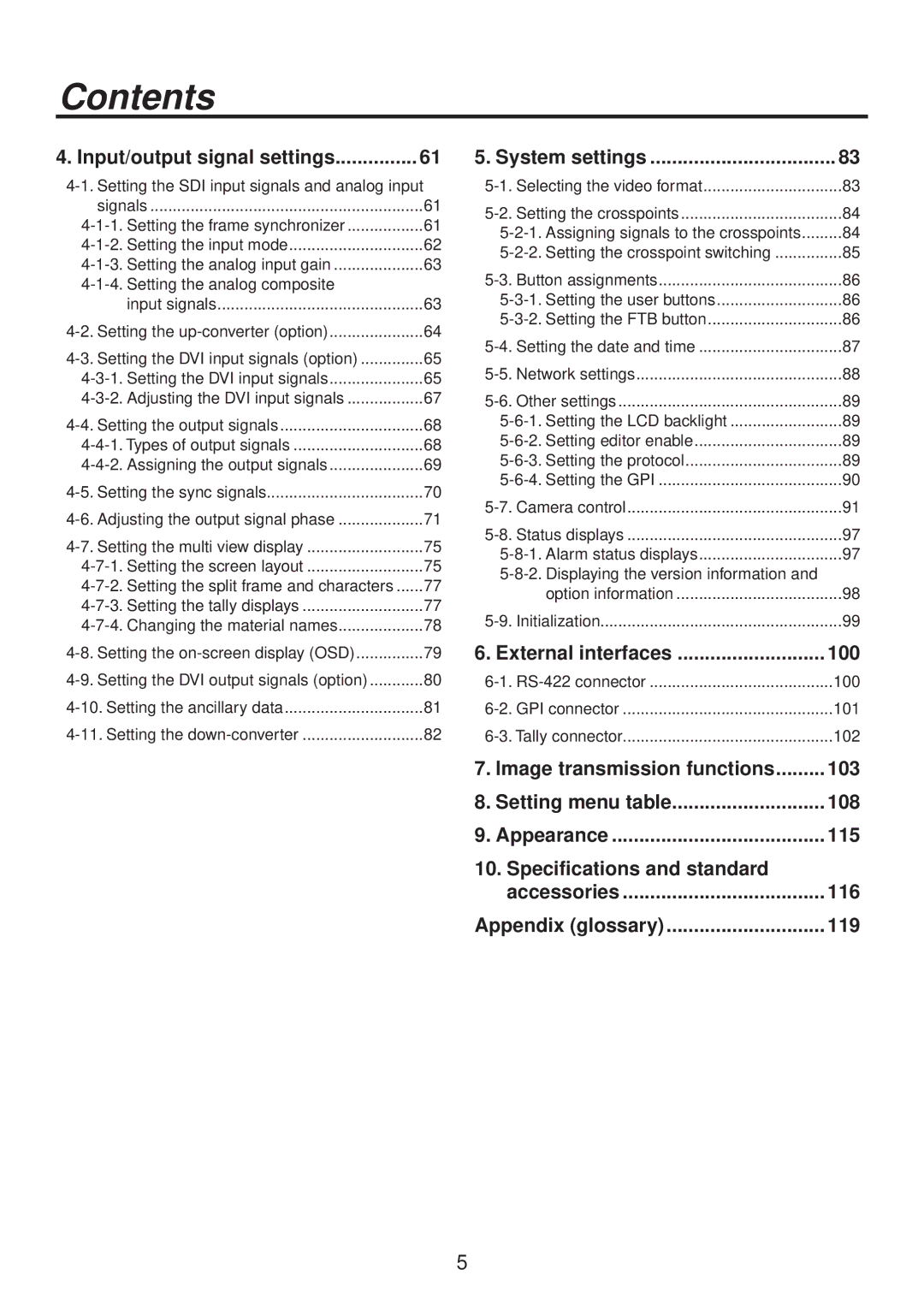 Panasonic AV-HS400AN manual Input/output signal settings, System settings 